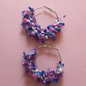 💜HP! Shabby Chic Fabric Hoop Earrings New!